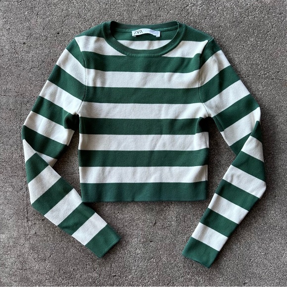 Zara Other - Zara Green Striped Long Sleeve Crewneck Sweatshirt